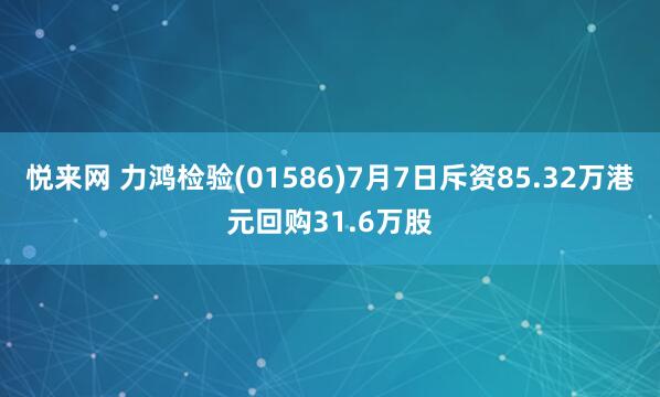 悦来网 力鸿检验(01586)7月7日斥资85.32万港元回购31.6万股