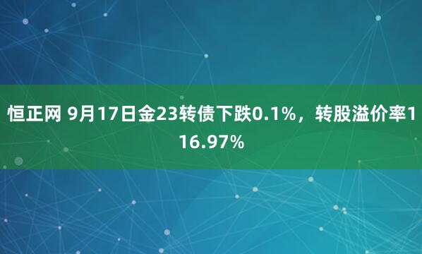 恒正网 9月17日金23转债下跌0.1%，转股溢价率116.97%